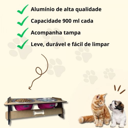 Comedouro Duplo Wood Double Metal Morapet