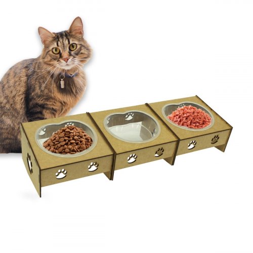 Kit Comedouro/Bebedouro Morapet Wood Suporte Elevado - 3 Unidades