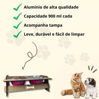 Comedouro Duplo Wood Double Metal Morapet
