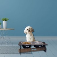 Comedouro Duplo Wood Double Metal Morapet