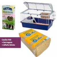 Combo Gaiola Ferplast Casita 100 + Serragem 800g + Ração Alcon club alfafa 55g